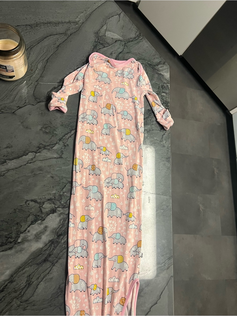 Pink Elephant Print Kids Sleep Gown - Soft Long Sleeve Pajamas